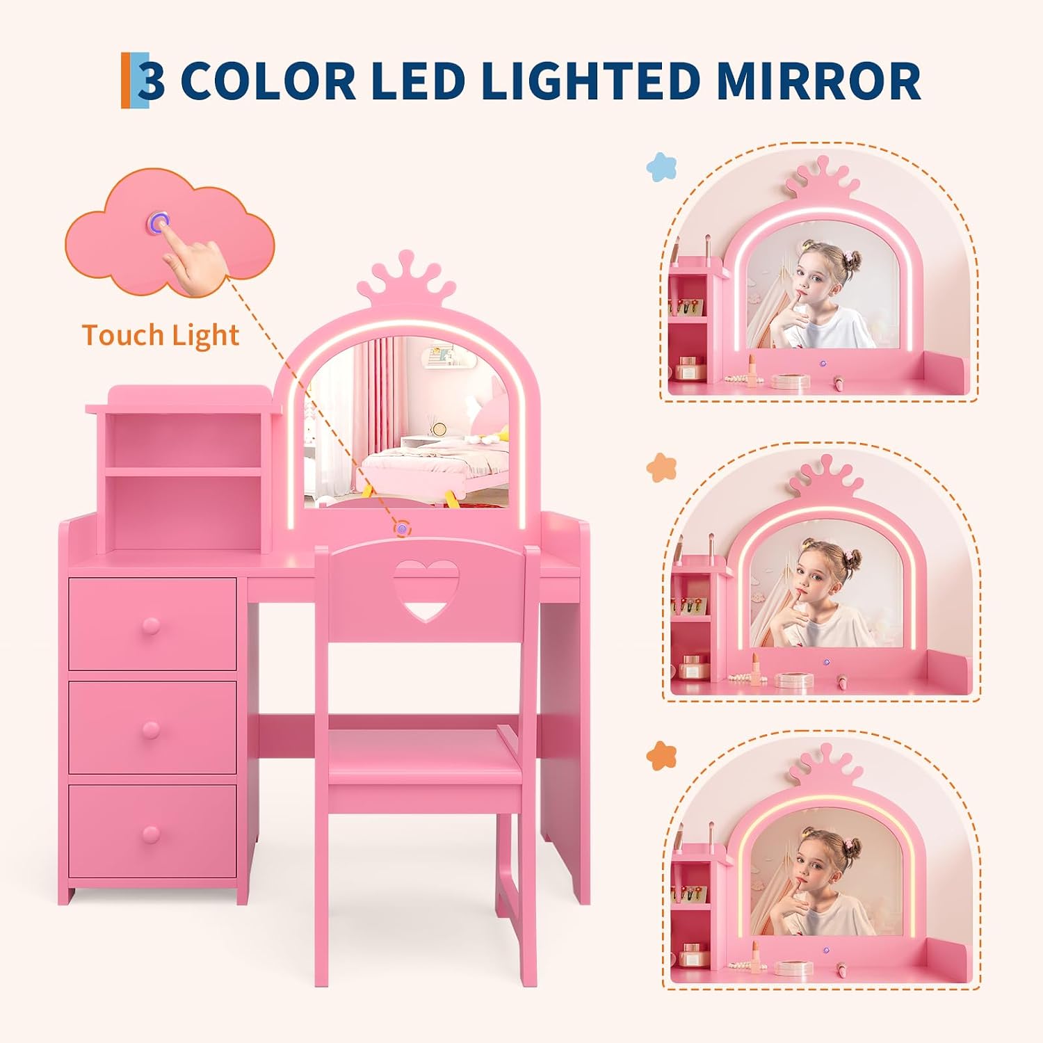 Dziecięcy toaletka z podświetl – Dressing Table Vanity With Lighted Mirror recenzja i cena