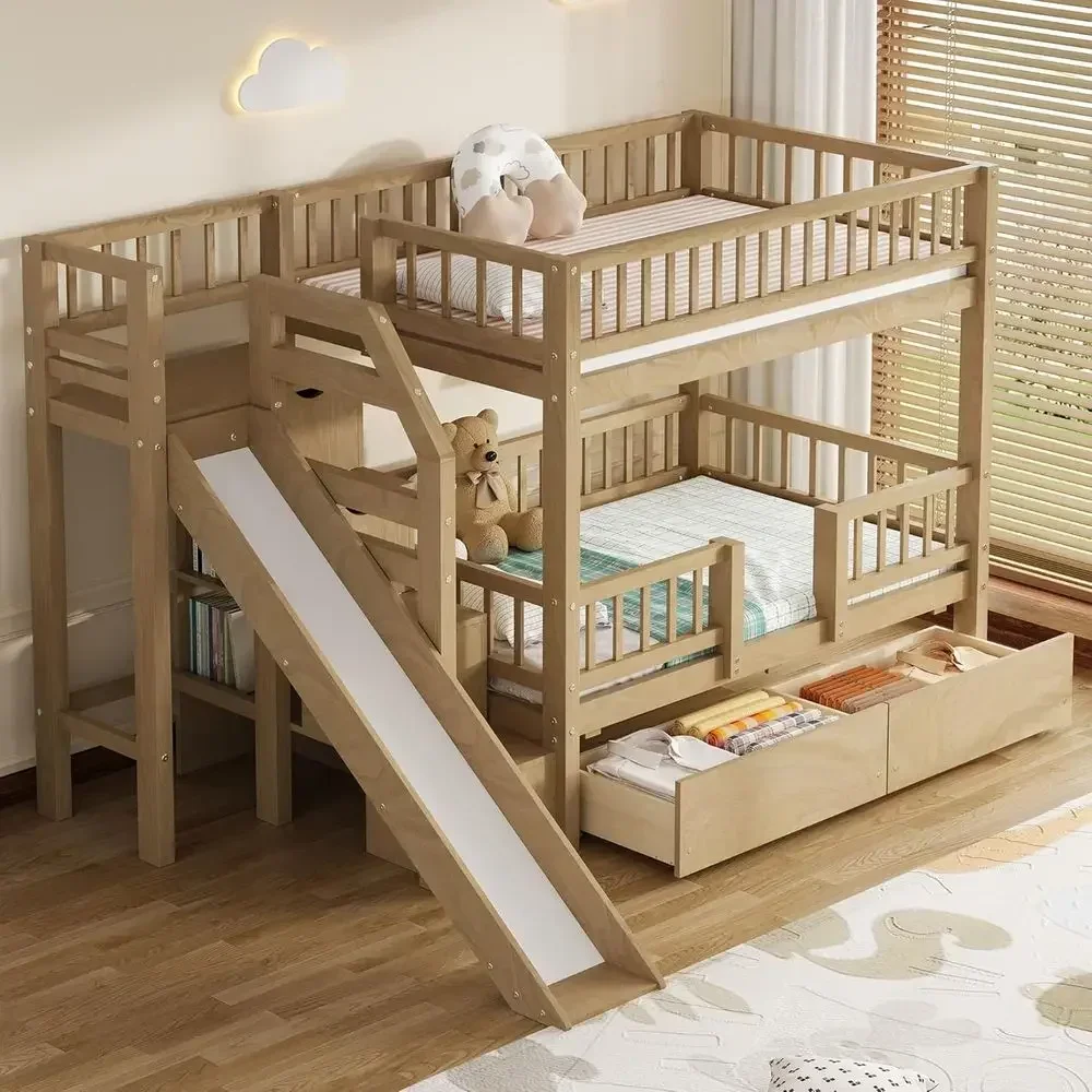 Drewniane łóżko piętrowe z dwo – Bunk Bed With Stairs And Slide recenzja i cena