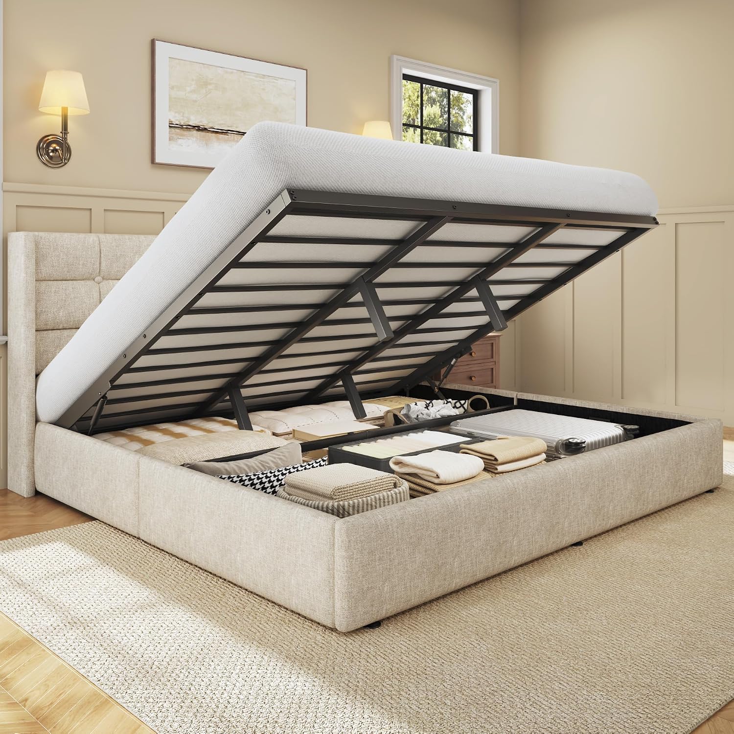 Łóżko z podnoszonym schowkiem  – Gas Lift Storage Bed Hydraulic recenzja i cena